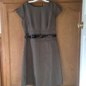 Cute business style brown cap sleeve dress w/ belt